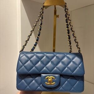 Rare Chanel 21C Blue Lambskin Mini Rectangular Flap Bag Gold Hardware